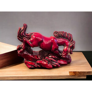 Vintage Oriental 1970’s Red Resin Oriental Chinese Feng Shui Horse Figurine